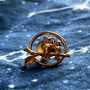 LAST CHANCE! VINTAGE Avon Gold Two Owls on Branch Lapel Pin Brooch